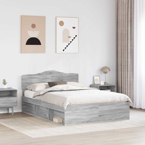 vidaXL Cadre de lit Gris Sonoma 140 x 200 cm Bois de pin massif