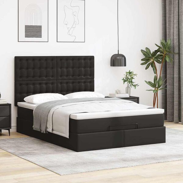 VidaXL Cadre de lit ottoman avec matelas noir 140x190 cm similicuir