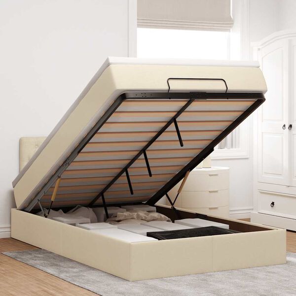 vidaXL Cadre de lit ottoman avec matelas cr&egrave;me 120x190 cm tissu