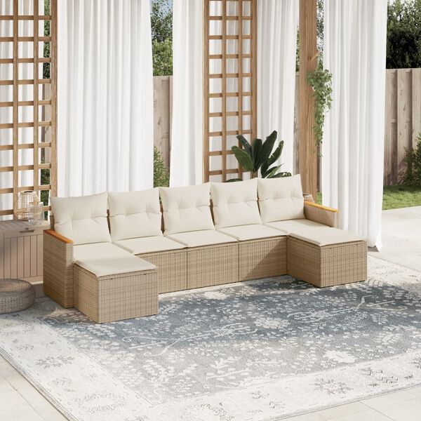vidaXL Salon de jardin avec coussins 7 pcs beige r&eacute;sine tress&eacute;e