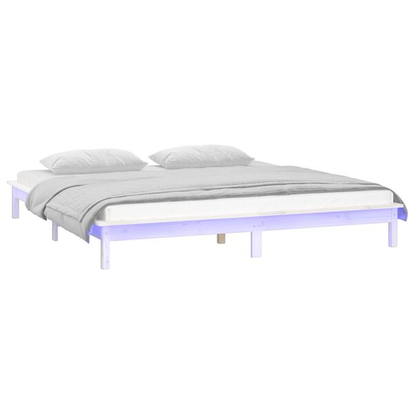vidaXL Cadre de lit &agrave; LED blanc 120x190 cm petit double bois massif