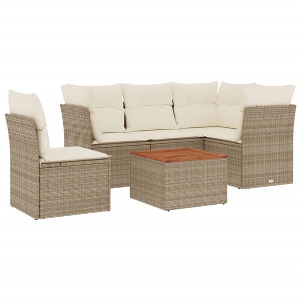 vidaXL Salon de jardin avec coussins 6 pcs beige r&eacute;sine tress&eacute;e