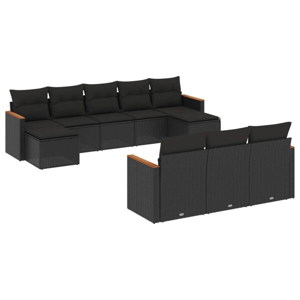 vidaXL Salon de jardin 10 pcs avec coussins noir r&eacute;sine tress&eacute;e