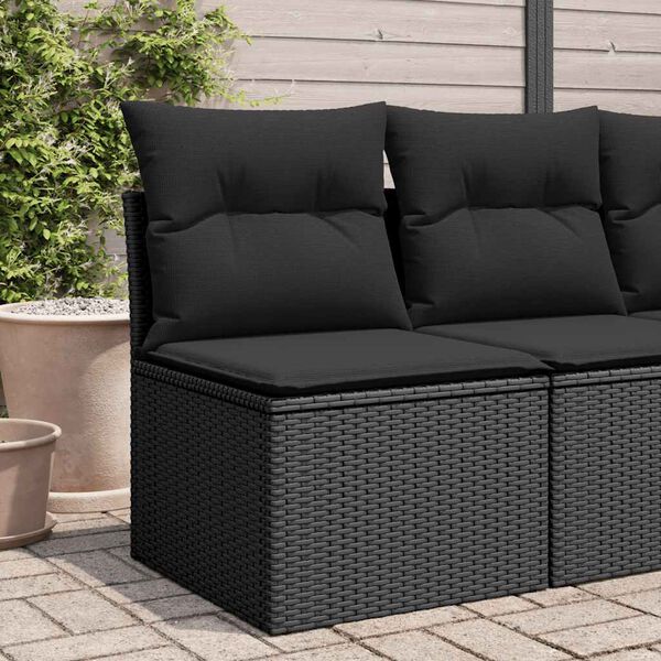vidaXL Canap&eacute; de jardin sans accoudoirs avec coussins en polyrotin noir