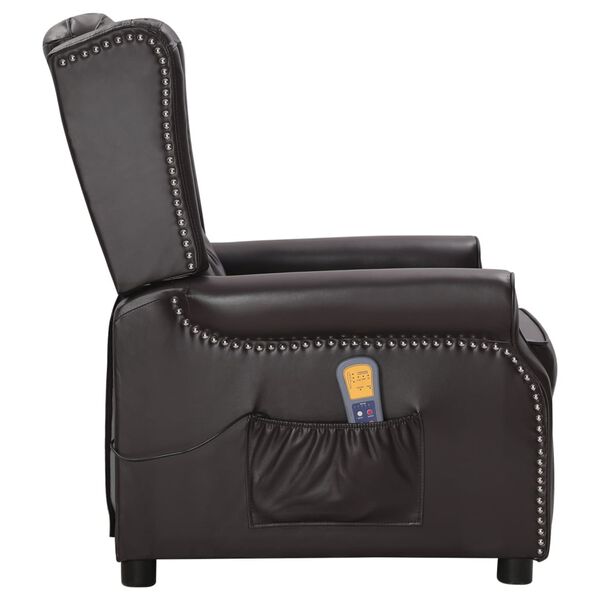vidaXL Fauteuil de massage Marron Similicuir brillant
