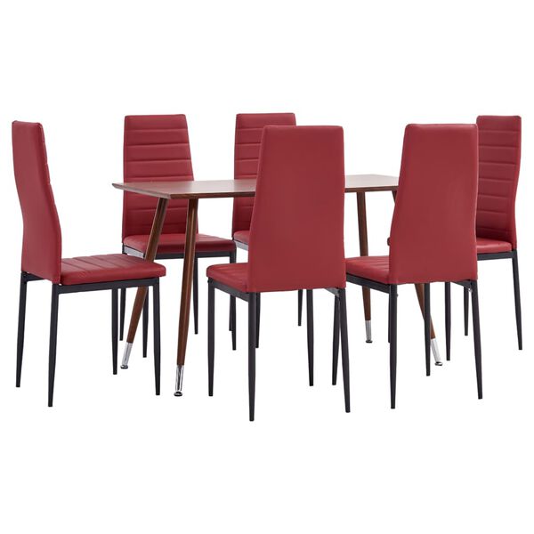 vidaXL Ensemble de salle &agrave; manger 7 pcs Similicuir Rouge bordeaux