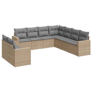 vidaXL Salon de jardin avec coussins 9 pcs beige r&eacute;sine tress&eacute;e