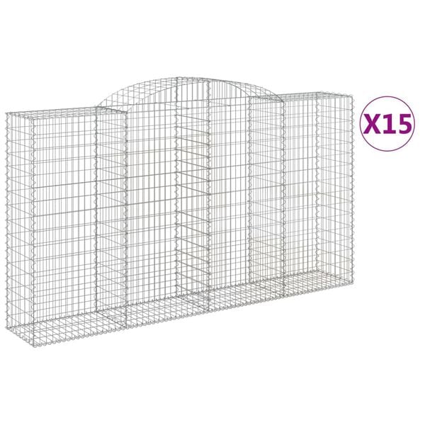 vidaXL Paniers &agrave; gabions arqu&eacute;s 15 pcs 300x50x160/180 cm fer galvanis&eacute;