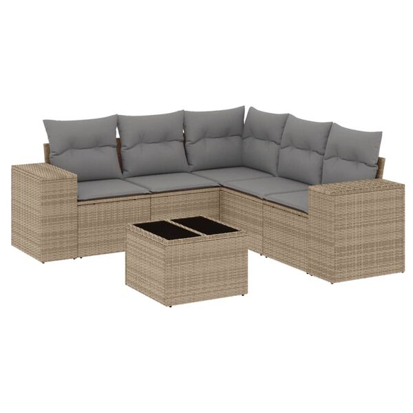 vidaXL Salon de jardin avec coussins 6 pcs beige r&eacute;sine tress&eacute;e