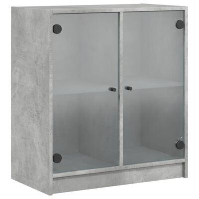 vidaXL Armoire latérale avec portes en verre gris béton 68x37x75,5 cm