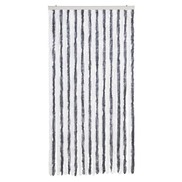 vidaXL Rideau anti-mouches gris et blanc 100x200 cm chenille