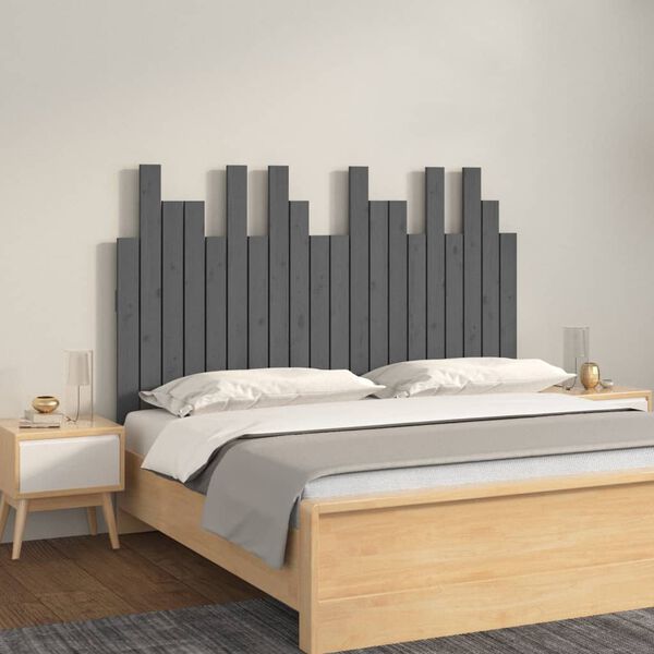 vidaXL T&ecirc;te de lit murale Gris 127,5x3x80 cm Bois massif de pin