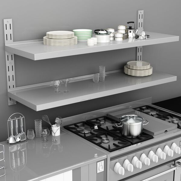 vidaXL Étagère murale à 2 niveaux Acier inoxydable 150x30 cm