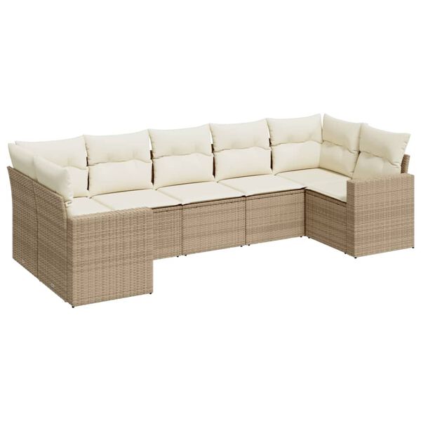 vidaXL Salon de jardin avec coussins 7 pcs beige r&eacute;sine tress&eacute;e