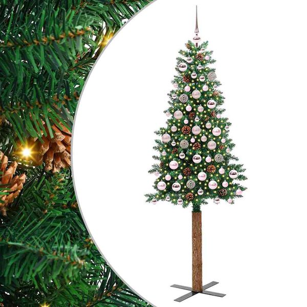 vidaXL Sapin de Noël mince Vert 180 cm PVC et bois de pin massif