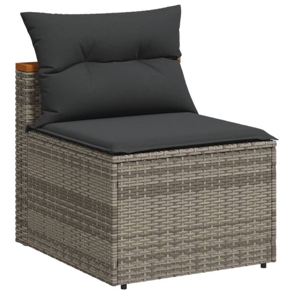 vidaXL Salon de jardin 5 pcs avec coussins gris r&eacute;sine tress&eacute;e acacia