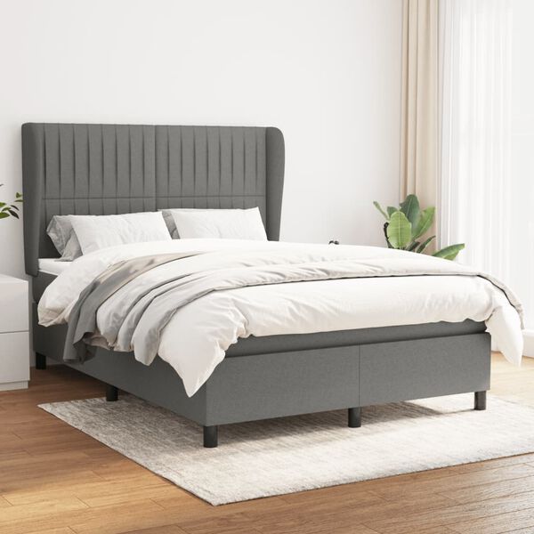 vidaXL Sommier &agrave; lattes de lit avec matelas Gris fonc&eacute; 140x200cm Tissu