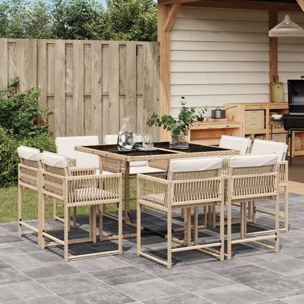 vidaXL Ensemble &agrave; manger de jardin et coussins 9 pcs beige Poly rotin