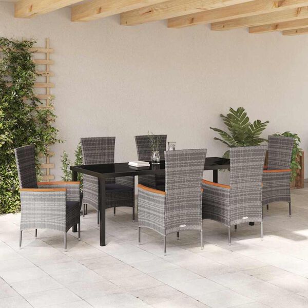 vidaXL Ensemble de salle &agrave; manger pour jardin avec coussin 7 pcs Gris
