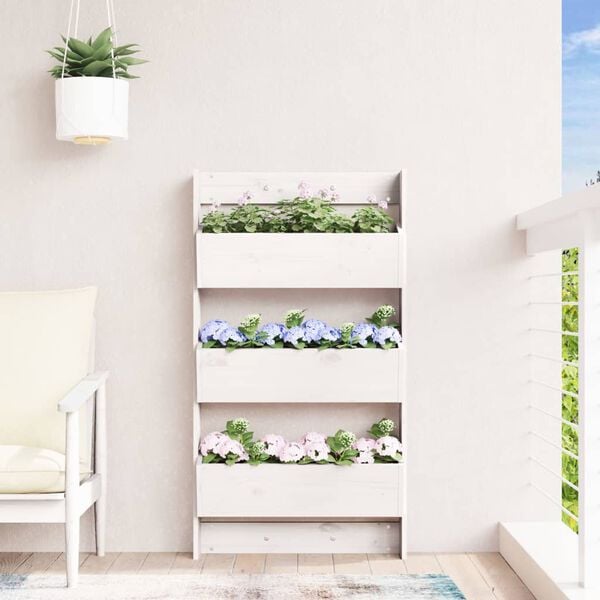 vidaXL Jardini&egrave;re murale 3 niveaux 60x18,5x110 cm blanc pin massif