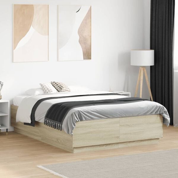 vidaXL Cadre de lit sans matelas ch&ecirc;ne sonoma 135x190 cm