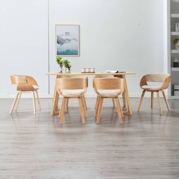 vidaXL Chaises &agrave; manger lot de 6 cr&egrave;me bois courb&eacute; et similicuir
