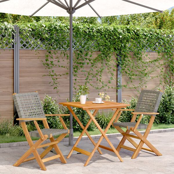 vidaXL Ensemble de bistro 3 pcs gris résine tressée et bois massif