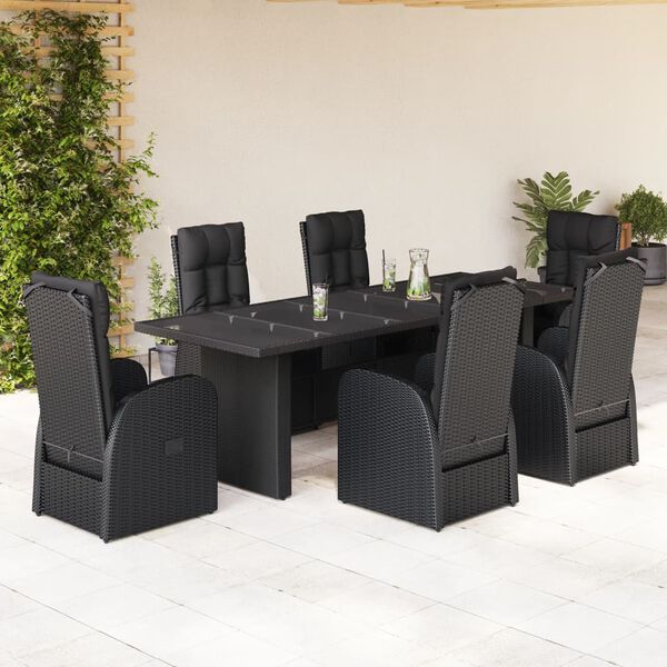 vidaXL Ensemble &agrave; manger de jardin coussins 7 pcs noir r&eacute;sine tress&eacute;e