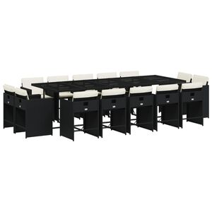 vidaXL Ensemble &agrave; manger de jardin 15 pcs coussins noir r&eacute;sine tress&eacute;e