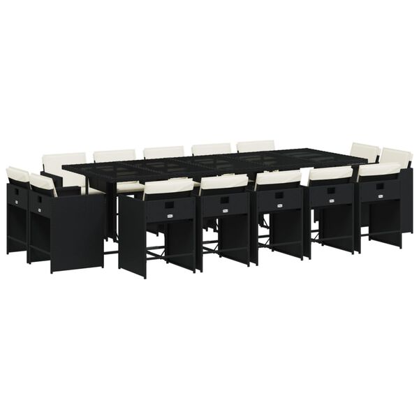 vidaXL Ensemble &agrave; manger de jardin 15 pcs coussins noir r&eacute;sine tress&eacute;e