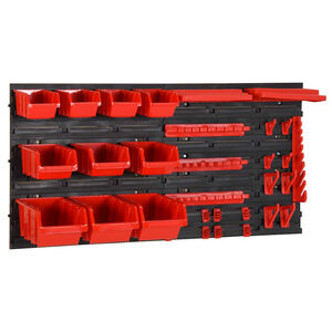vidaXL Ensemble d'&eacute;tag&egrave;res d'atelier 35 pcs Rouge et noir 77x39 cm PP