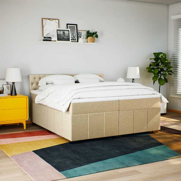 vidaXL Sommier &agrave; lattes de lit avec matelas Cr&egrave;me 200x200 cm Tissu