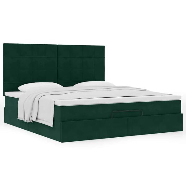 VidaXL Cadre de lit ottoman avec matelas vert fonc&eacute; 180x200cm velours