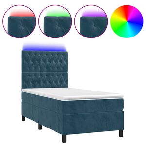 vidaXL Sommier &agrave; lattes de lit et matelas et LED Bleu fonc&eacute; 90x200 cm