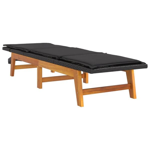vidaXL Chaise longue avec coussin R&eacute;sine tress&eacute;e/bois massif d'acacia