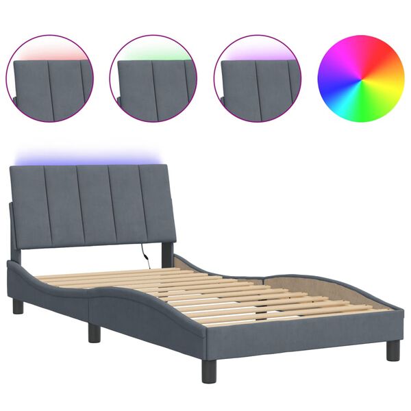 vidaXL Cadre de lit avec LED sans matelas Hanko gris fonc&eacute; 100x200cm velours