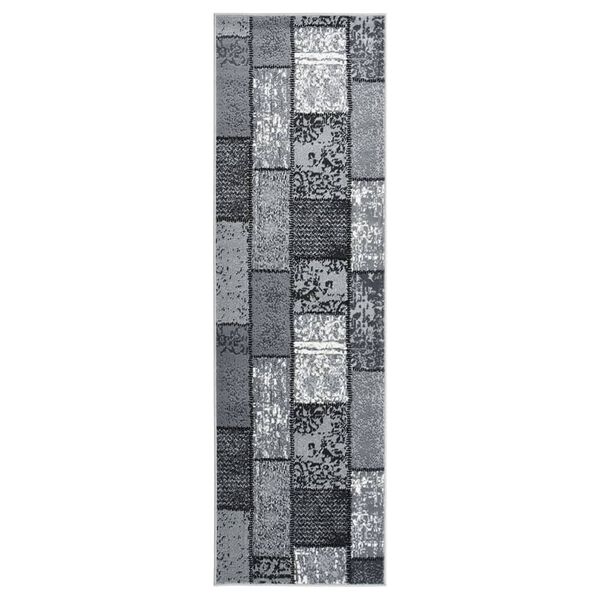 vidaXL Tapis BCF Gris avec motif de blocs 100x450 cm