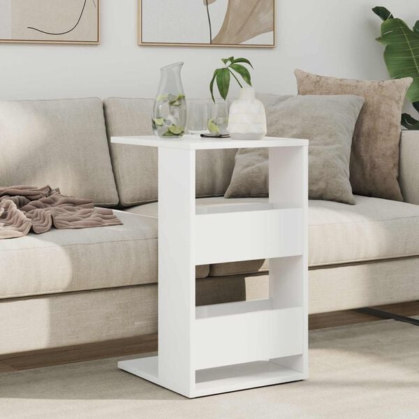 vidaXL Table d'appoint Blanc 40 x 35 x 60,5 cm Bois d'ing&eacute;nierie