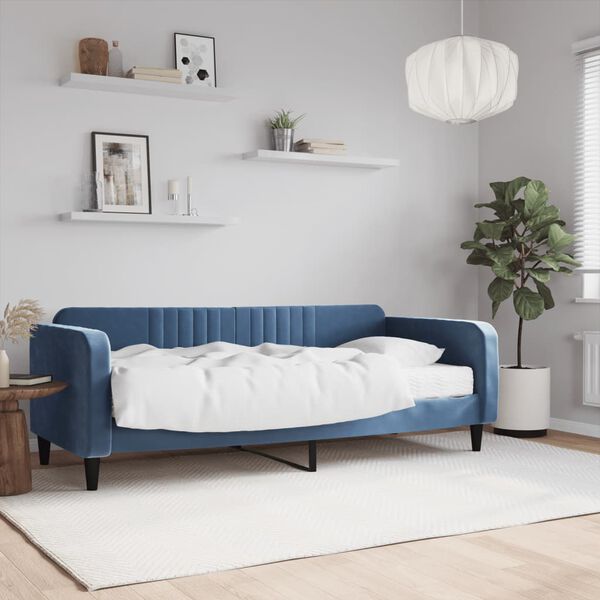 vidaXL Lit de jour avec matelas bleu 90x200 cm velours