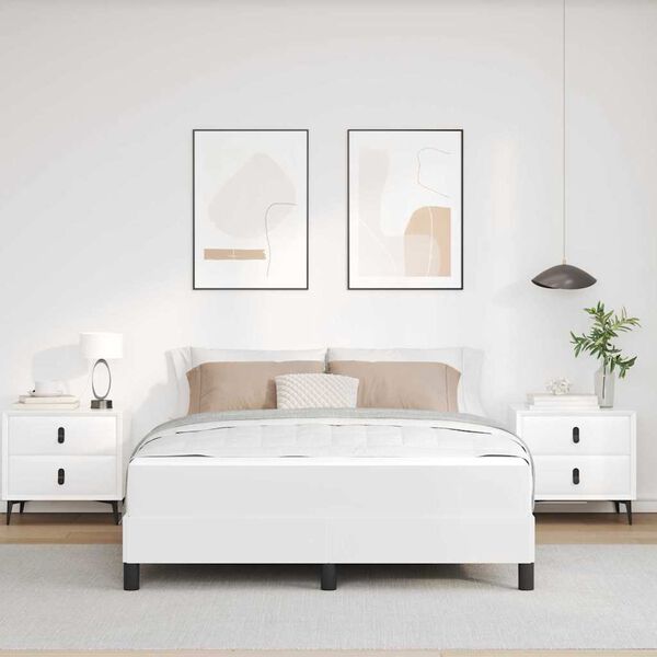 vidaXL Cadre de lit avec matelas Blanc pur 140 x 200 cm tissu