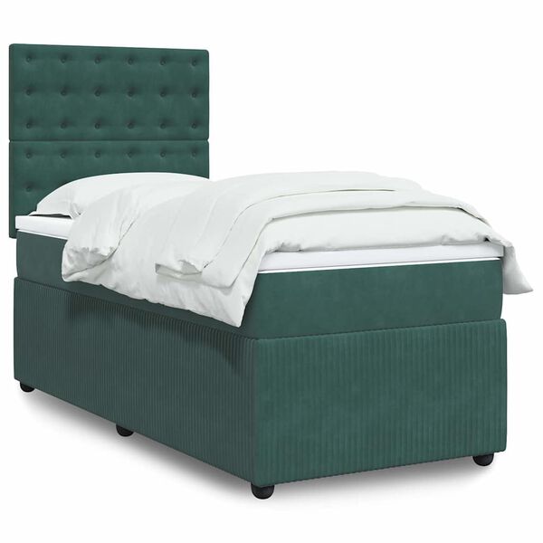 vidaXL Sommier &agrave; lattes de lit avec matelas Vert fonc&eacute; 90x200 cm