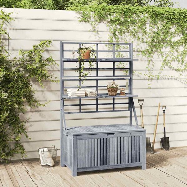 vidaXL Boîte de rangement avec treillis Gris 99x55x160cm Acacia solide