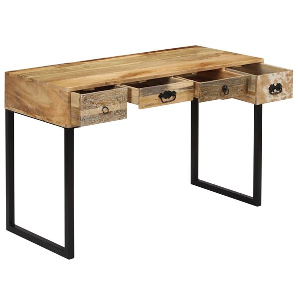 vidaXL Bureau Bois de manguier massif et cuir véritable 117x50x76 cm