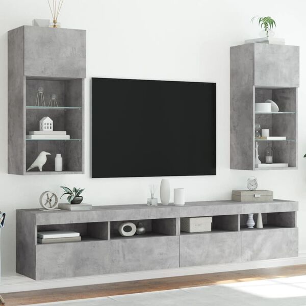 vidaXL Meubles TV avec lumi&egrave;res LED 2 pcs gris b&eacute;ton 40,5x30x90 cm