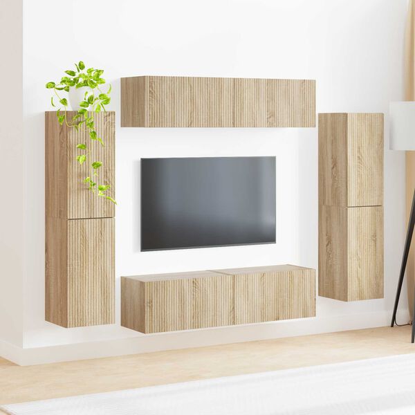 vidaXL Ensemble meuble TV 8 pcs Ch&ecirc;ne Sonoma Bois d'ing&eacute;nierie