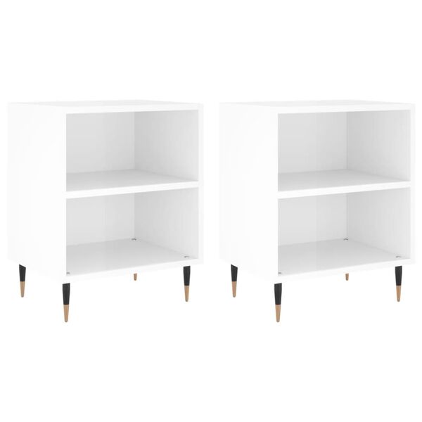 vidaXL Tables de chevet 2pcs blanc brillant 40x30x50cm bois ing&eacute;nierie