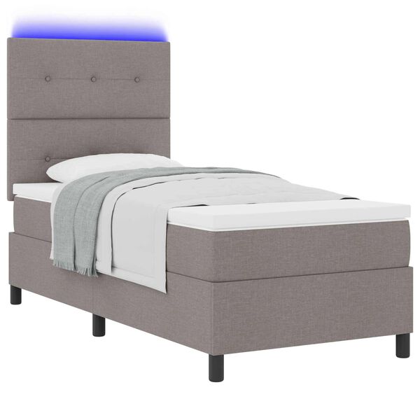 vidaXL Lit &agrave; ressorts avec matelas avec LED Taupe 90 x 190 cm tissu