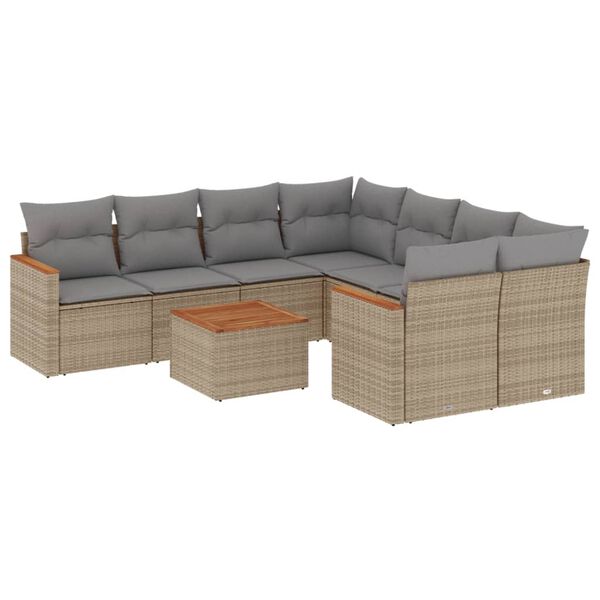 vidaXL Salon de jardin avec coussins 9 pcs beige r&eacute;sine tress&eacute;e