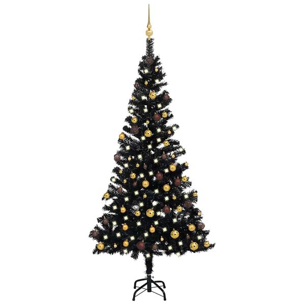vidaXL Arbre de No&euml;l artificiel pr&eacute;-&eacute;clair&eacute; et boules noir 150 cm PVC