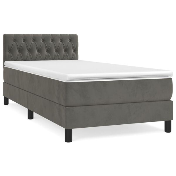 vidaXL Sommier &agrave; lattes de lit et matelas Gris fonc&eacute; 90x190 cm Velours